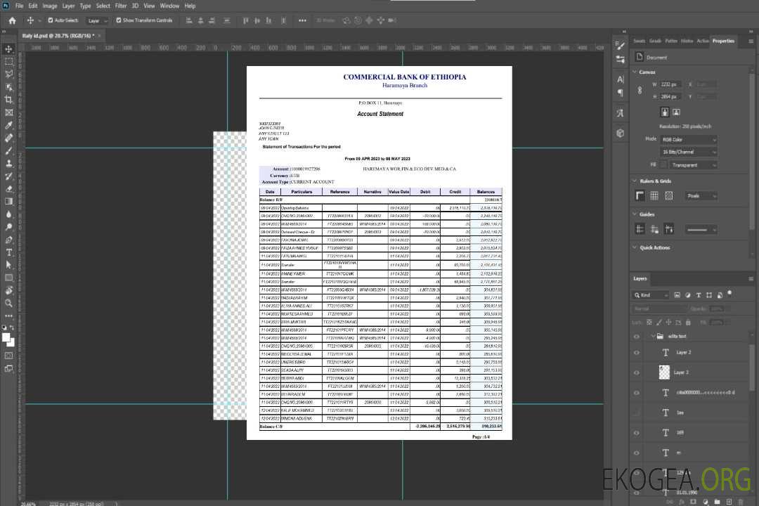 Modèle de relevé bancaire de l'Ethiopie Commercial Bank of Ethopia, format Word et PDF, 4 pages template Modèle de relevé bancaire de l'Ethiopie Commercial Bank of Ethopia, format Word et PDF, 4 pages template